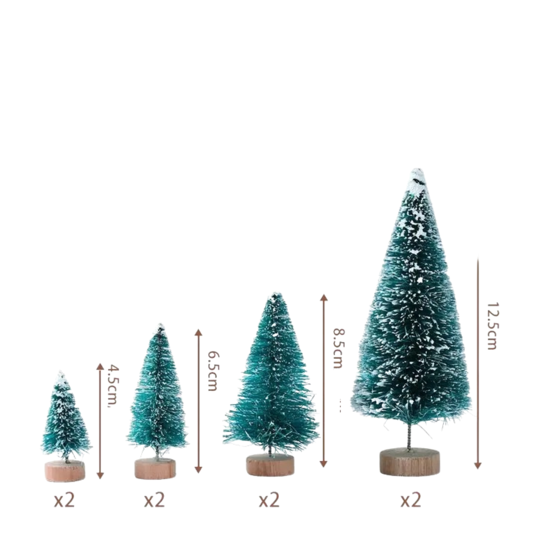 Conjunto Artesanal de 8 Mini Árvores de Natal de Madeira e Sisal Decoração Natalina