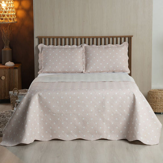Kit Colcha Cobre Leito 150 Fios Matelado Boutis Estampada Dupla Face Havana Rosê