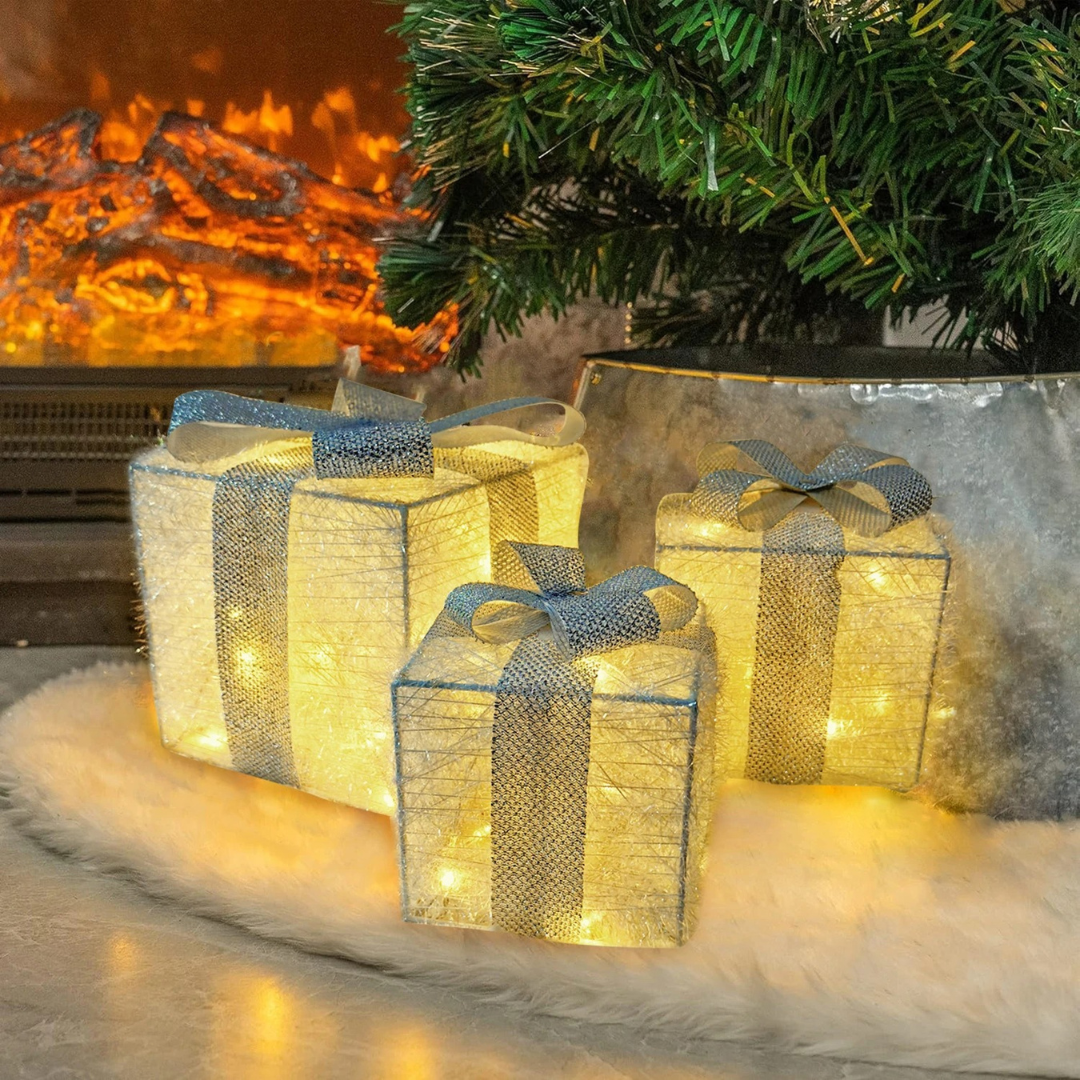 Conjunto de 3 Caixas de Presente Iluminadas com LED