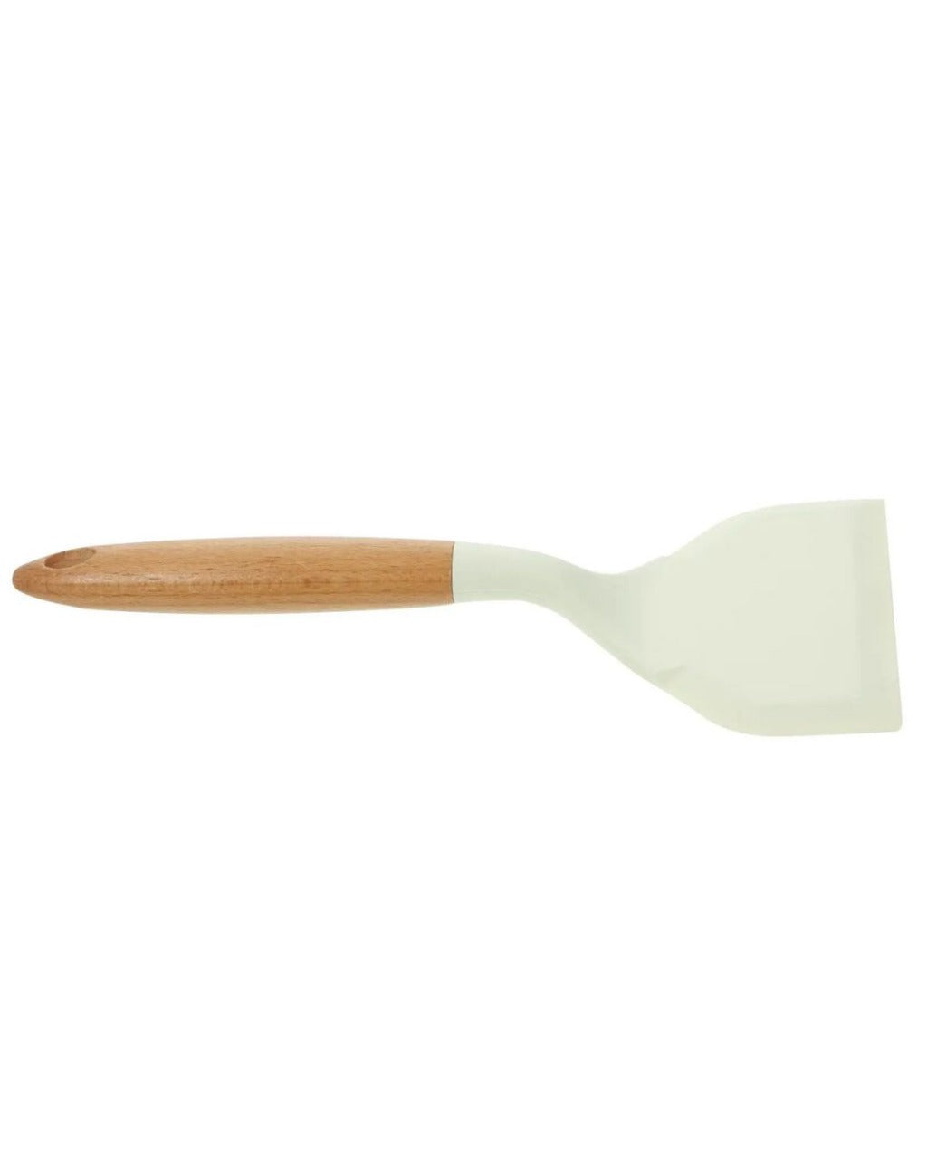 Espátula de Fritar de Silicone Branca com Cabo de Madeira Grande Antiescaldante